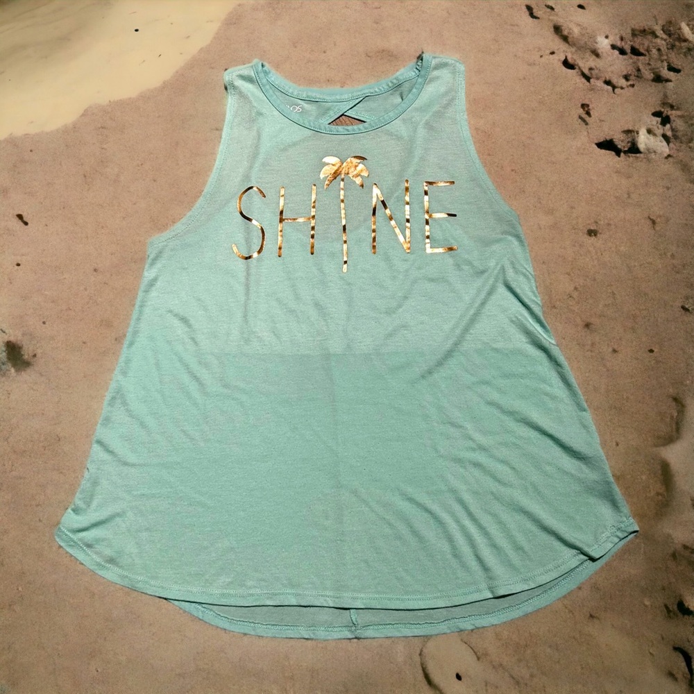 “Shine” graphic tank with palm tree